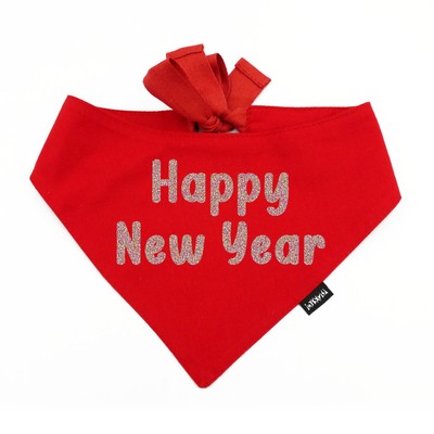 Rotes Bandana mit glitzernder Aufschrift „Happy New Year“ Psiakrew