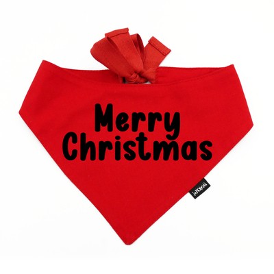 Rotes Bandana mit schwarze Aufschrift „Merry Christmas“ Psiakrew