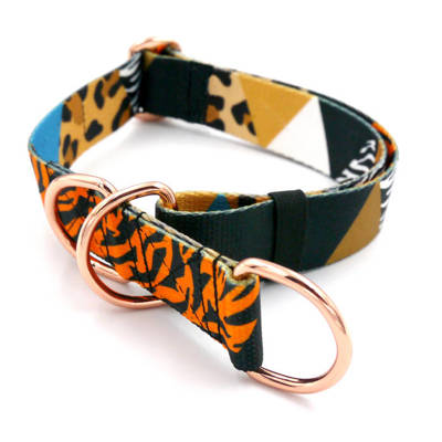 Wild Animals Half-Clamp-Halsband, 3 cm breit, für mittlere und größere Hunde, golden Beschläge