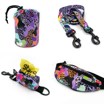 ZUBEHÖRSATZ. Großer Hund. Crazy Leopard Psiakrew - Serie; Sachet, Leine, Etui, Hüfttasche 