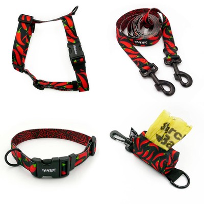 ZUBEHÖRSATZ. Großer Hund. Red Hot Chili Psiakrew - Serie; Halsband, Geschirr, Leine,  Etui für Kotbeutel