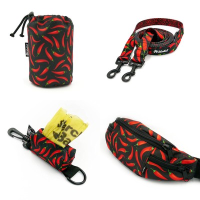 ZUBEHÖRSATZ. Mittelgroßen Hund. Red Hot Chili Psiakrew - Serie; Sachet, Leine, Etui, Hüfttasche 