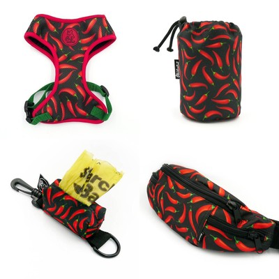 ZUBEHÖRSATZ Psiakrew Red Hot Chili Serie; Hundegeschirr, Sachet, Etui, Hüfttasche