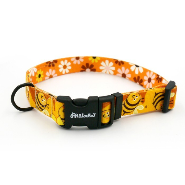 Dog Collar Busy Bees Psiakrew, 2 cm 0.78"  wide, for smaller dogs black extras