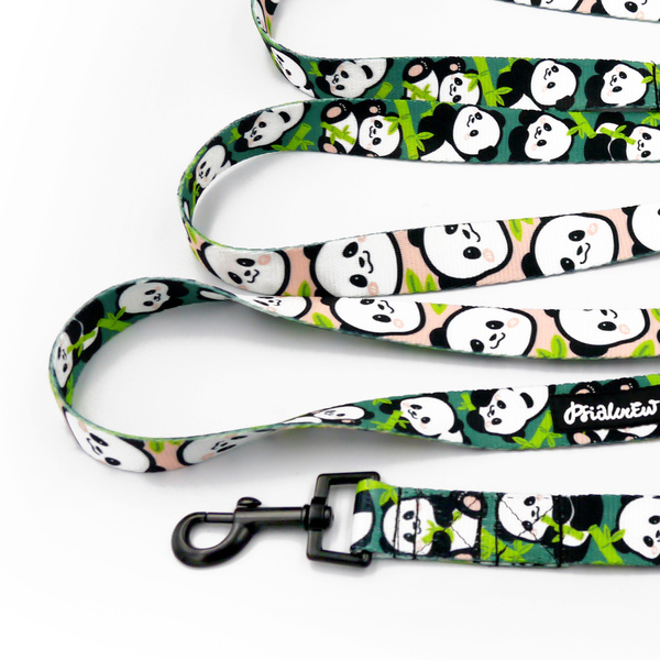 Long Adjustable Dog Leash Bamboo Panda Psiakrew, width 2.5 cm, black snap hook 6 cm