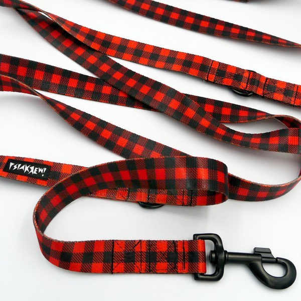 Długa Smycz Dla Psa Przepinana Regulowana Lumberjack 2,5 cm, duży mocny czarny karabińczyk