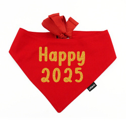 Red Bandana with glitter gold lettering Happy 2025 Psiakrew