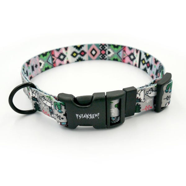 Dog Collar Psiakrew Grey Llama 2.5 cm, 1"  wide, black extras