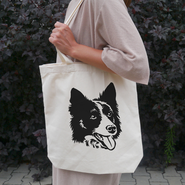 Torba bawełniana ECO personalizowana Border Collie ecru z imieniem - tote bag Psiakrew Black