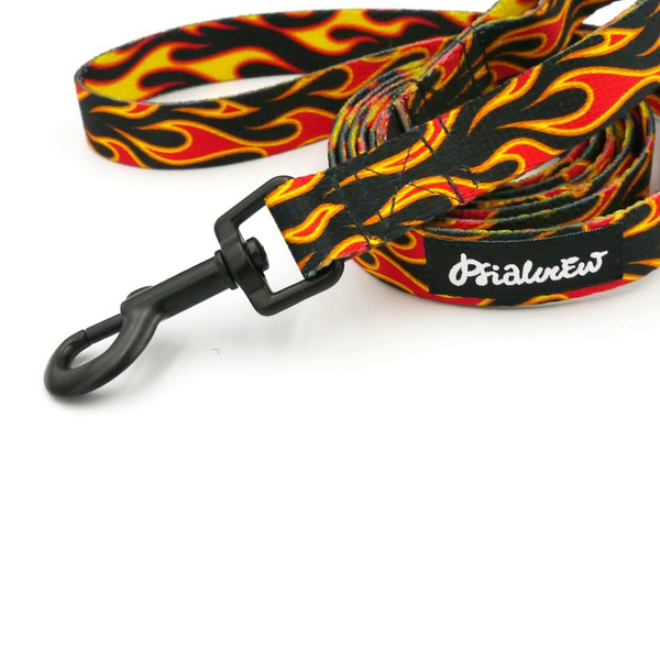 Smycz spacerowa miejska dla Psa Dog on Fire Psiakrew szerokość 2 cm czarny karabińczyk 6 cm