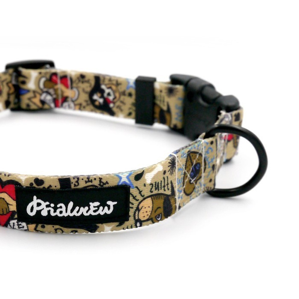 Obroża dla psa regulowana klamra zatrzaskowa Dog Tattoo Flash Psiakrew 2,5 cm czarne okucia