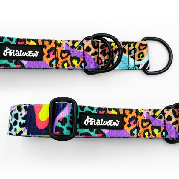 Obroża półzaciskowa Crazy Leopard 3 cm, dla średnich i większych psów, czarne okucia