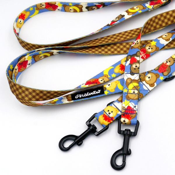Long Dog Leash Teddy Bear Psiakrew width 2 cm (0.78"), black snap hook 6 cm