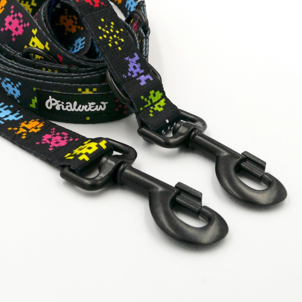 Lange abnehmbare Hundeleine Invaders Psiakrew, Band 2,5 cm, Karabiner 8 cm, schwarz