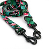 Dog Leash Tropical Monstera width 2.5 cm, 1" wide, black, big snap hook 8 cm