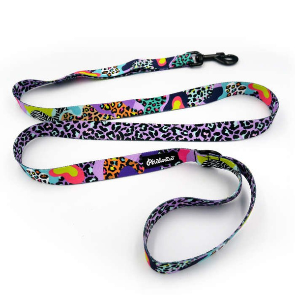 Dog Leash Crazy Leopard width 2.5 cm, 1" wide, big black snap hook 8 cm