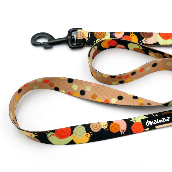 Dog Leash Snail Family Psiakrew width 2.5 cm, 1" wide, big black snap hook 8 cm