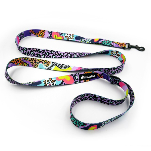 Hundeleine Crazy Leopard Breite 2,5 cm, 1" breit, schwarzer Karabinerhaken 6 cm