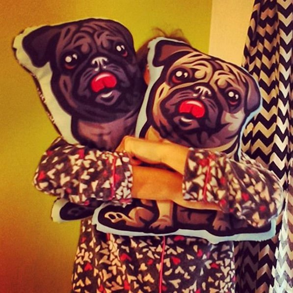 Decorative Dog Pillow Cushion, Black Pug, Mops, Carlin cuddly mascot