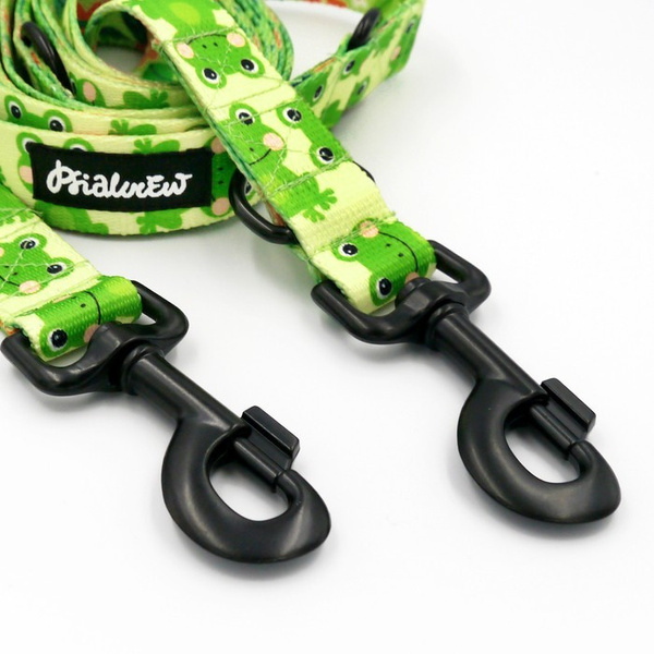 Dog Leash Green Frogs width 2.5 cm, 1" wide, snap hook black 8cm