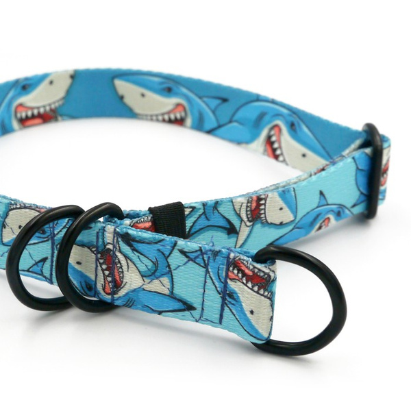 Obroża półzaciskowa Shark Psiakrew szeroka 2,5 cm średni i duży pies czarne okucia