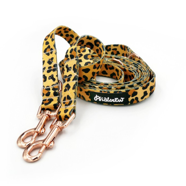 Long Dog Leash Tarzan panthera pattern, width 2 cm (0.78")  wide. rose gold snap hook 6 cm