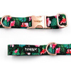 Dog Collar Psiakrew Tropical Monstera 2.5 cm, 1" wide, pink gold clip