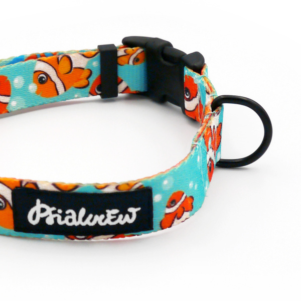 Verstellbares Halsband Blue Lagoon Psiakrew, 2cm breit, schwarze Beschläge