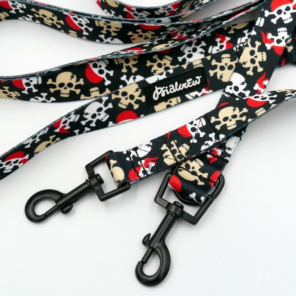 Hundeleine Pirates Psiakrew, Breite 2,5 cm, Karabiner 6 cm schwarz