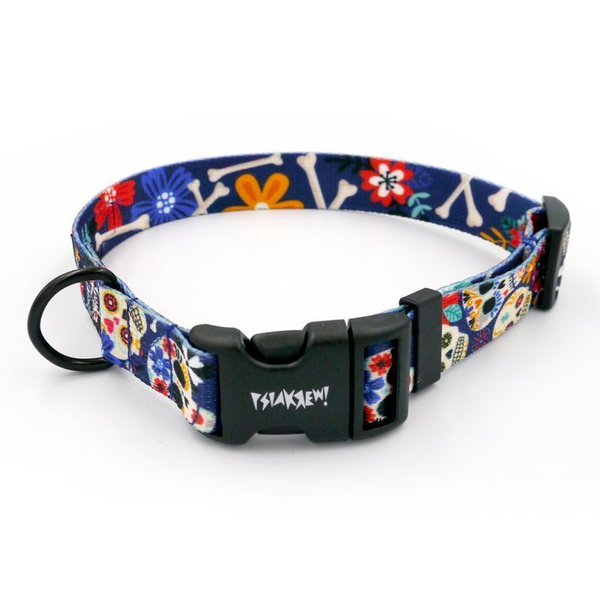 Dog Collar Psiakrew Día de los Muertos 2.5 cm, 1" wide, black extras