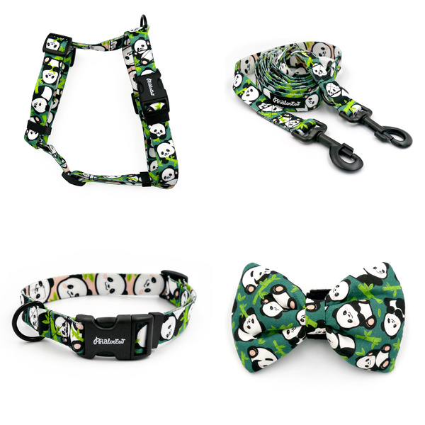 ACCESSORY KIT. Big dog. Bamboo Panda Psiakrew Series; Collar, Harness, Leash, Bow tie