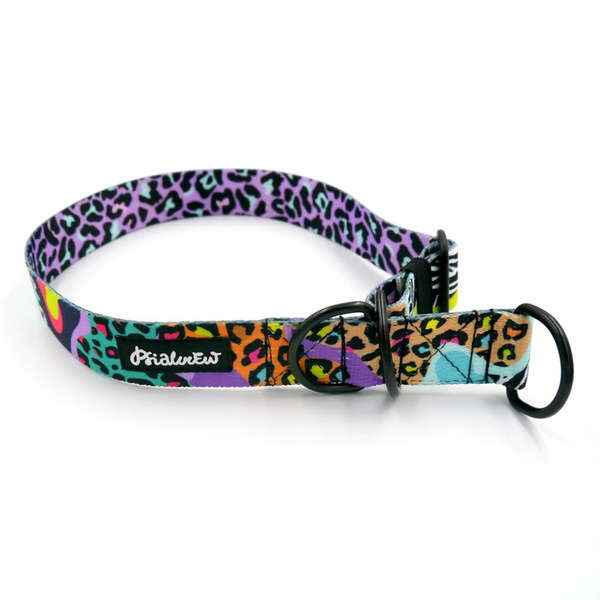 Half-choke collar Crazy Leopard, 3 cm wide, medium and big dogs, black extras