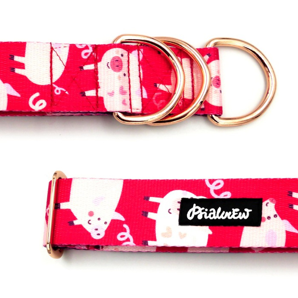 Half-choke collar Piggy in Love, 4 cm wide, medium and big dogs, black extras