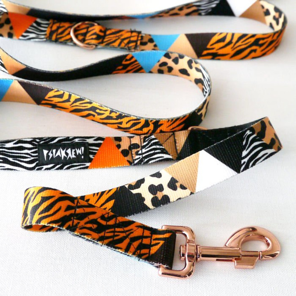 Dog Leash Wild Animals width 2.5 cm, 1" wide, pink gold, big snap hook 8 cm