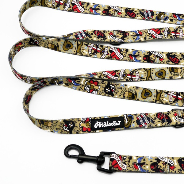 Long Dog Leash Dog Tattoo Flash Psiakrew width 2 cm (0.78"), black snap hook 6 cm