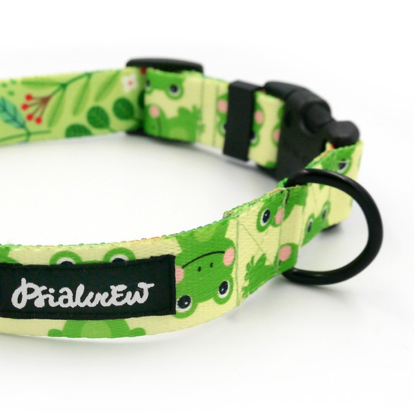 Dog Collar Psiakrew Green Frogs 2.5 cm wide, black extras