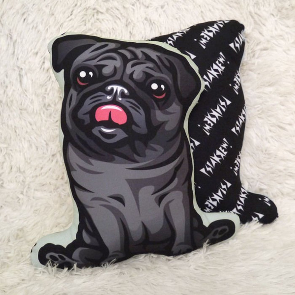 Decorative Dog Pillow Cushion, Black Pug, Mops, Carlin cuddly mascot
