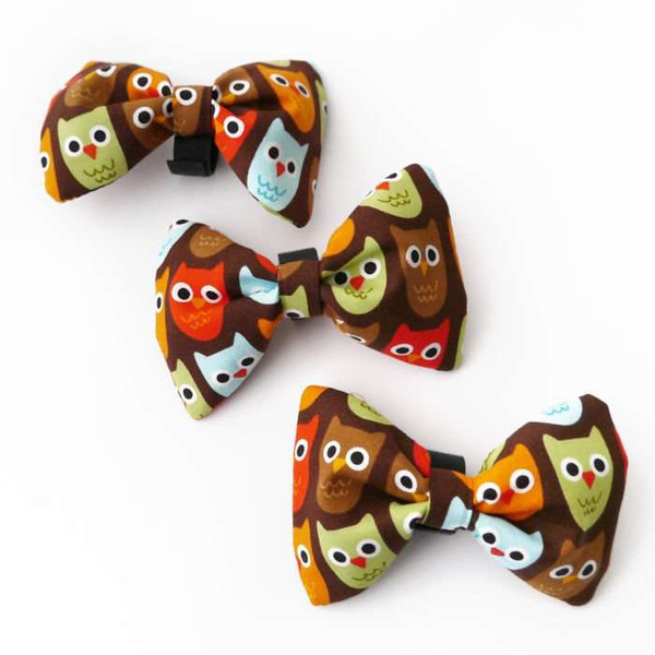 Dog Bow Tie, gift for dog, Pet Bow Tie, Bowtie, Collar Attachment, Brown, owl pattern