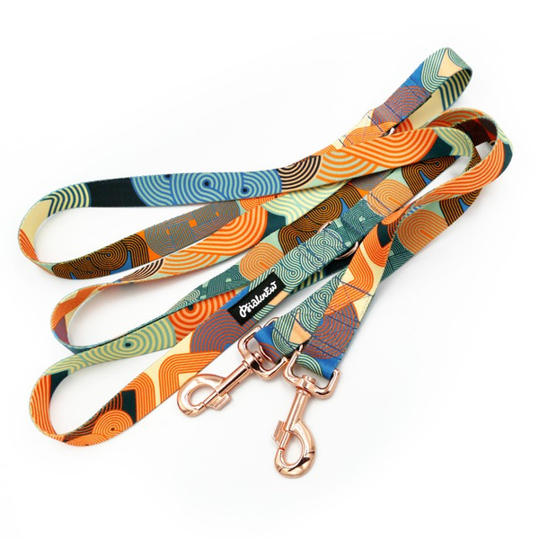 Long Adjustable Dog Leash Geo Snake Psiakrew 2.5 cm, Rose Gold Carabiner 8 cm