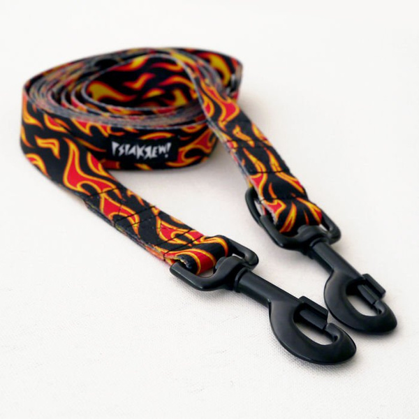 Dog Leash Dog On Fire width 2.5 cm, 1"  wide, big black snap hook