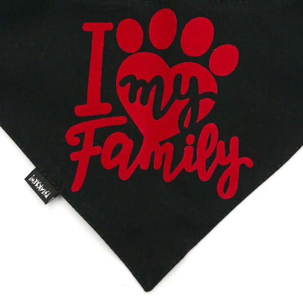 Dog Bandana I love my Family Black handkerchief style to tie around your pet’s neck
