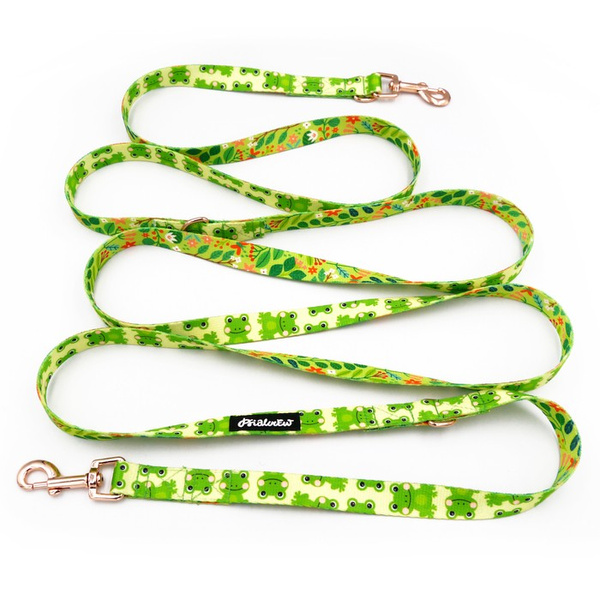 Long Dog Leash Green Frogs Psiakrew width 2 cm (0.78") wide, rose gold snap hook 6 cm
