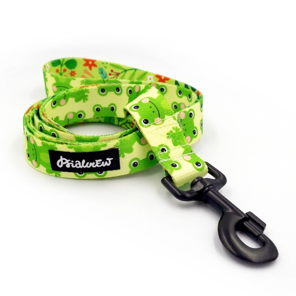 City-Laufleine für einen Hund- Green Frogs, Breite 2,5 cm, großer, kräftiger schwarzer Karabiner 8cm