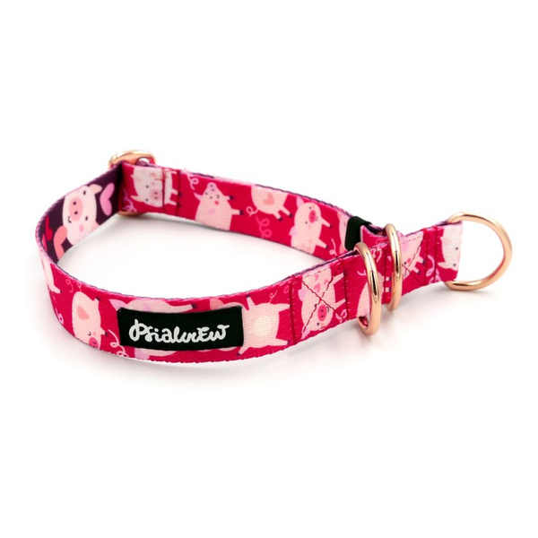Half-choke collar Piggy in Love Psiakrew, 2.5 cm wide, medium and big dogs, pink golden extras