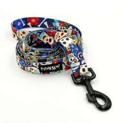 Dog Leash Día de los Muertos width 2.5 cm, 1"  wide, big black snap hook 8 cm