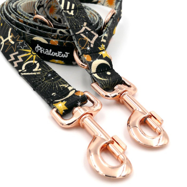 Dog Leash Zodiak width 2.5 cm, 1" wide. pink gold, big snap hook 8 cm