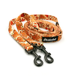 Long Dog Leash Cinnamon Gingerbread Psiakrew width 2 cm (0.78"), black snap hook 6 cm