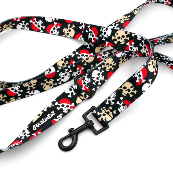 Dog Leash Pirates width 2.5 cm, 1" wide, black snap hook 6 cm