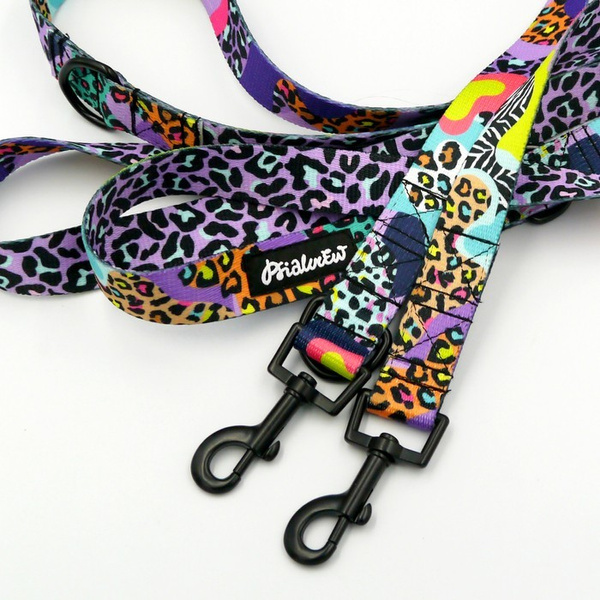 Smycz Dla Psa Przepinana Regulowana Crazy Leopard Psiakrew, 2,5 cm, karabińczyk 6cm czarny