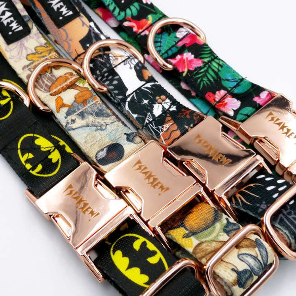 Dog Collar Psiakrew Forest Treasures 2.5 cm, 1"  wide, pink gold clip